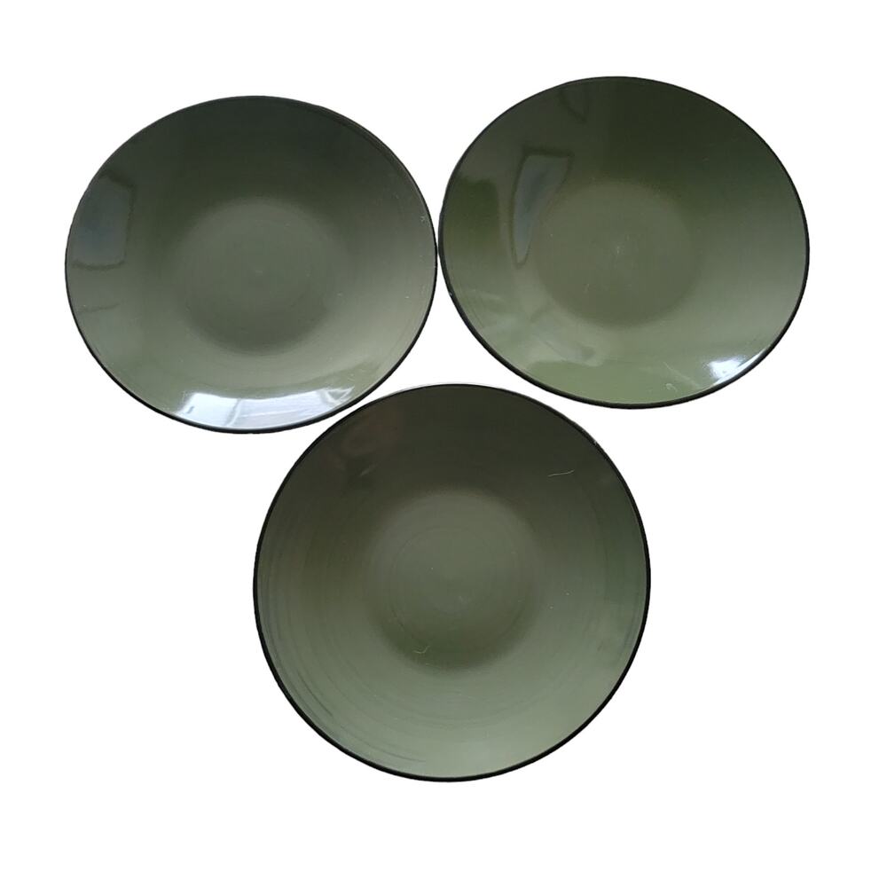 Thomson Pottery Salad Plates Dark Green Inside Black Outside Vintage Set of‎ 3